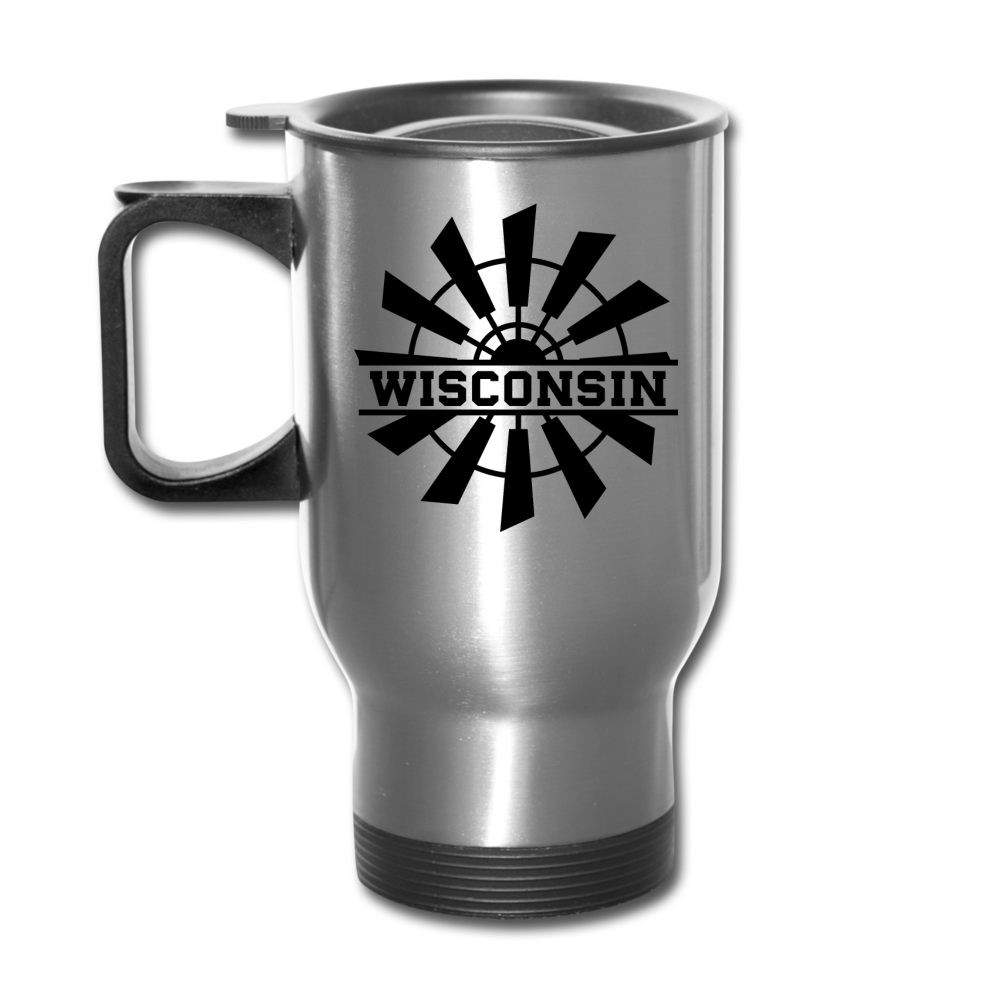 Wisconsin - Windmill - Black - Travel Mug - silver