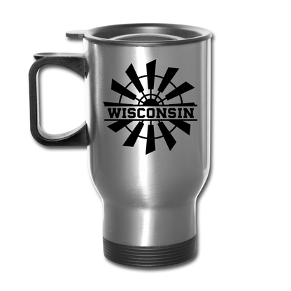 Wisconsin - Windmill - Black - Travel Mug - silver