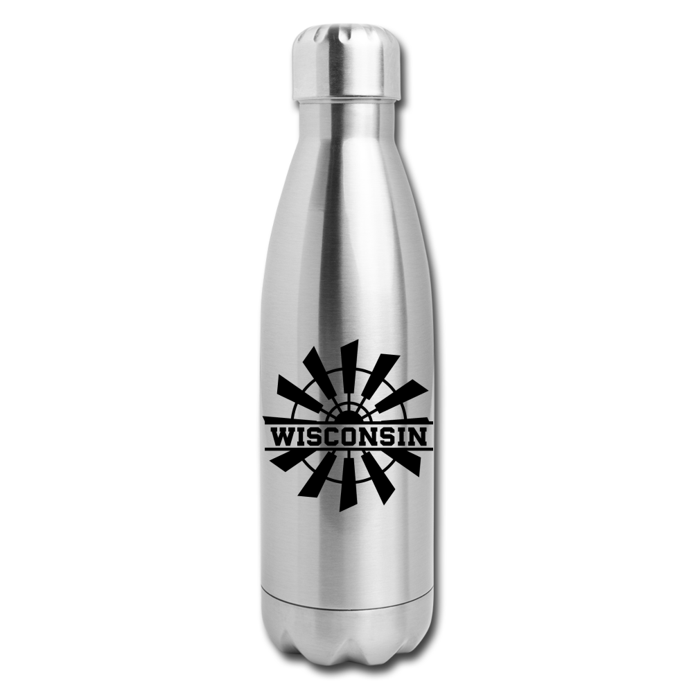 Wisconsin - Windmill - Black - Insulated Stainless Steel Water Bottle - silver