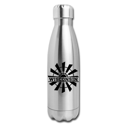 Wisconsin - Windmill - Black - Insulated Stainless Steel Water Bottle - silver