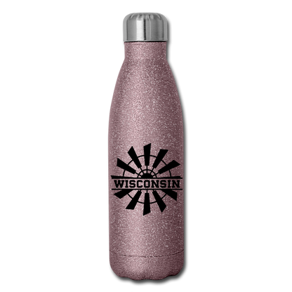 Wisconsin - Windmill - Black - Insulated Stainless Steel Water Bottle - pink glitter