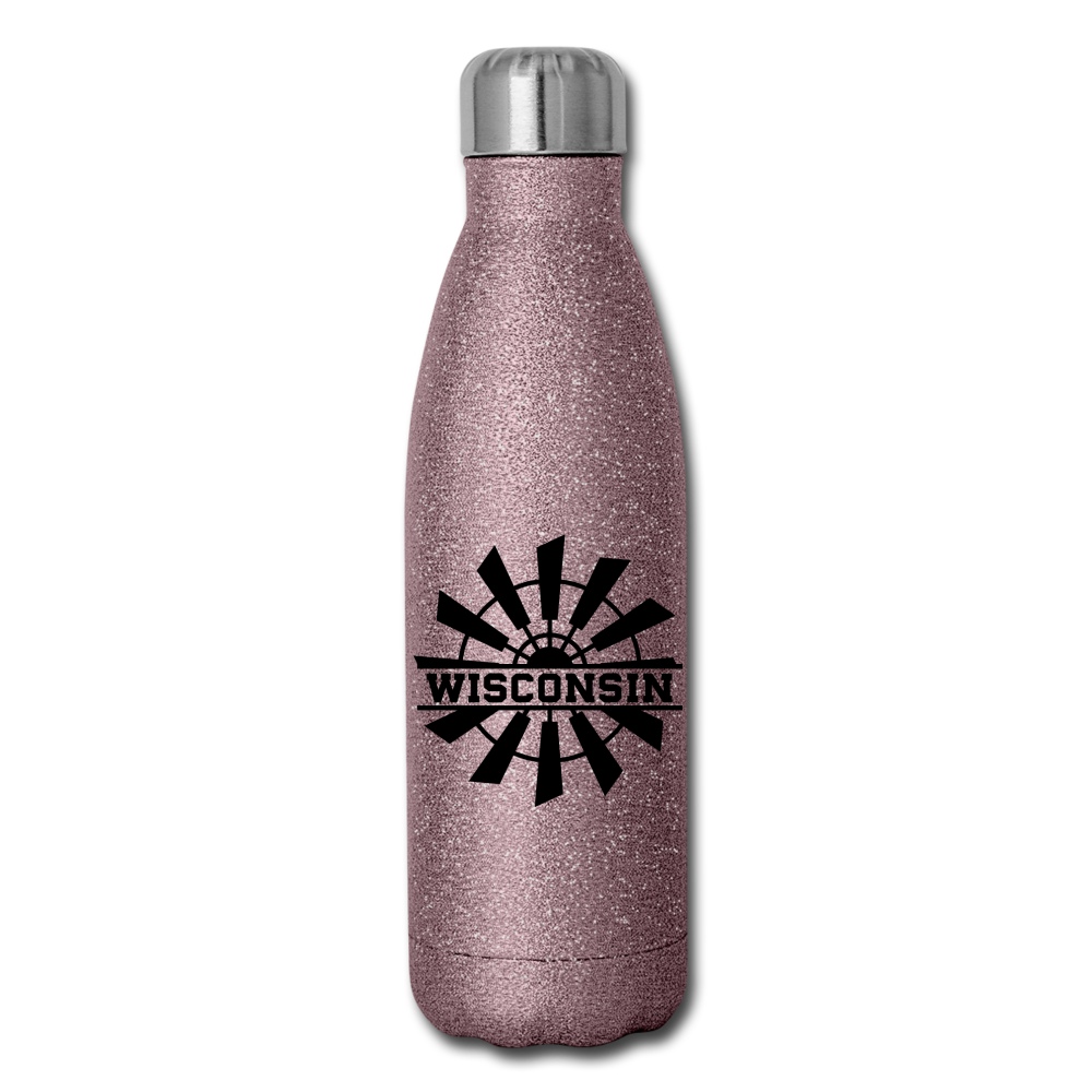 Wisconsin - Windmill - Black - Insulated Stainless Steel Water Bottle - pink glitter