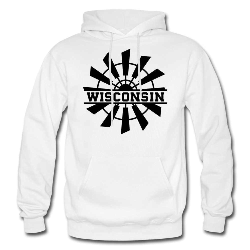 Wisconsin - Windmill - Black - Gildan Heavy Blend Adult Hoodie - white