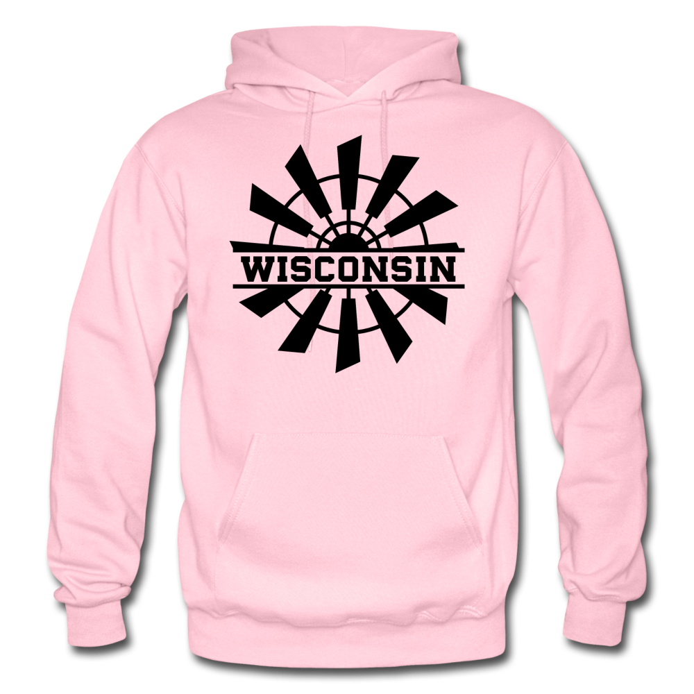 Wisconsin - Windmill - Black - Gildan Heavy Blend Adult Hoodie - light pink