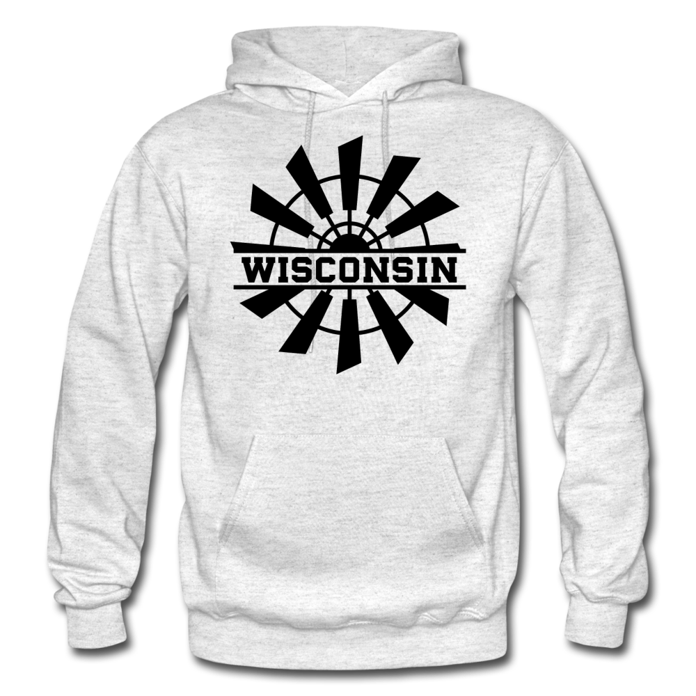 Wisconsin - Windmill - Black - Gildan Heavy Blend Adult Hoodie - light heather gray