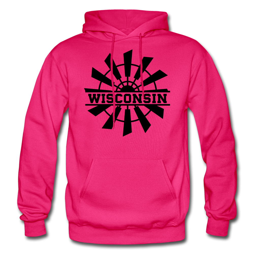 Wisconsin - Windmill - Black - Gildan Heavy Blend Adult Hoodie - fuchsia