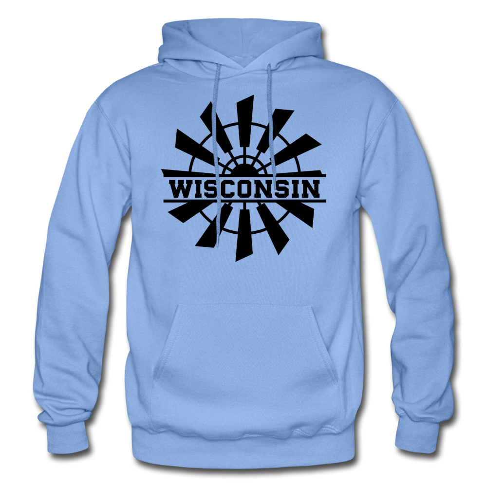 Wisconsin - Windmill - Black - Gildan Heavy Blend Adult Hoodie - carolina blue