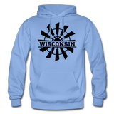 Wisconsin - Windmill - Black - Gildan Heavy Blend Adult Hoodie - carolina blue