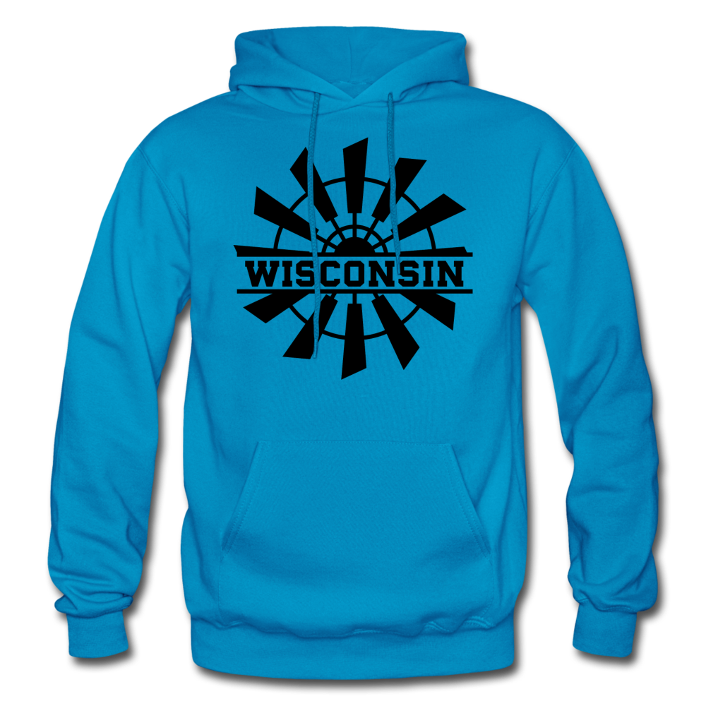 Wisconsin - Windmill - Black - Gildan Heavy Blend Adult Hoodie - turquoise