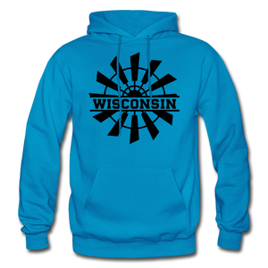 Wisconsin - Windmill - Black - Gildan Heavy Blend Adult Hoodie - turquoise