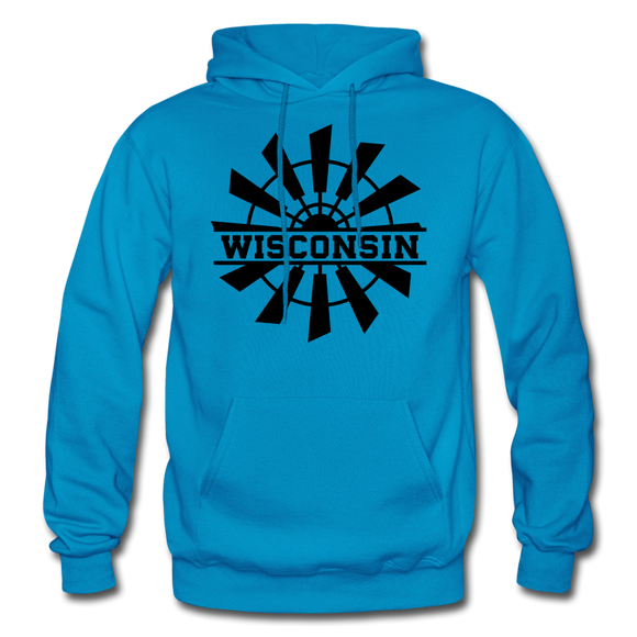 Wisconsin - Windmill - Black - Gildan Heavy Blend Adult Hoodie - turquoise