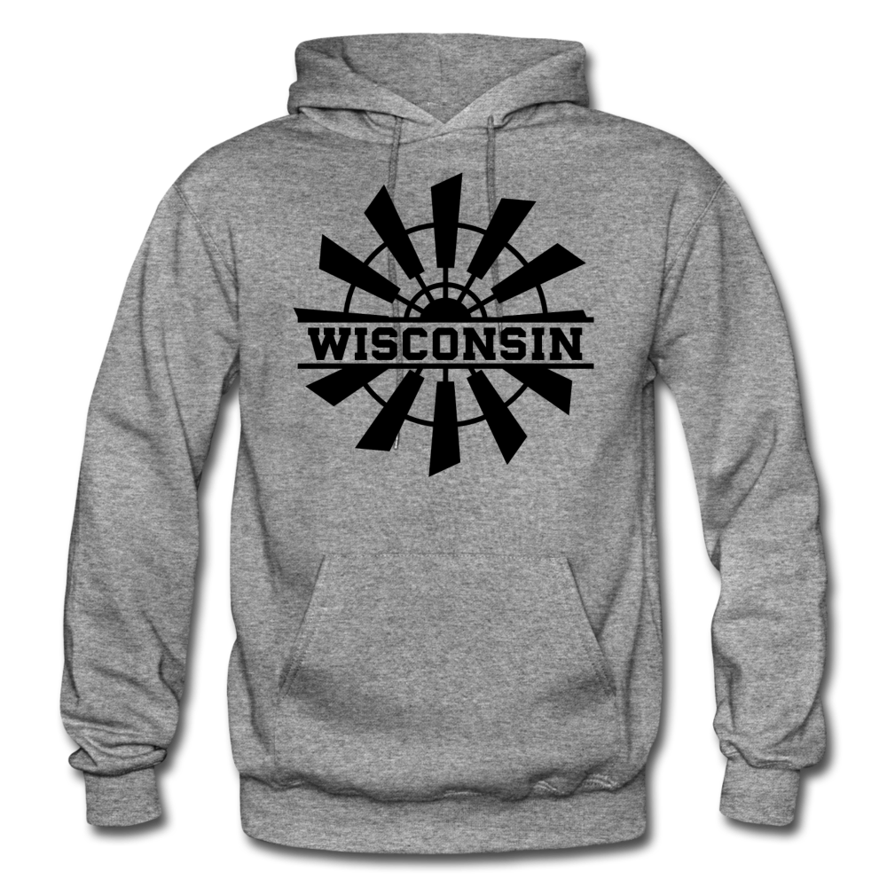 Wisconsin - Windmill - Black - Gildan Heavy Blend Adult Hoodie - graphite heather