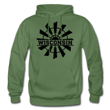 Wisconsin - Windmill - Black - Gildan Heavy Blend Adult Hoodie - military green