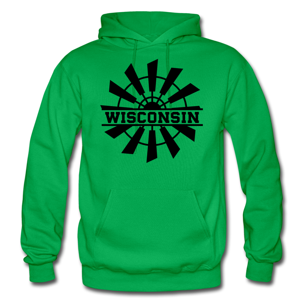 Wisconsin - Windmill - Black - Gildan Heavy Blend Adult Hoodie - kelly green