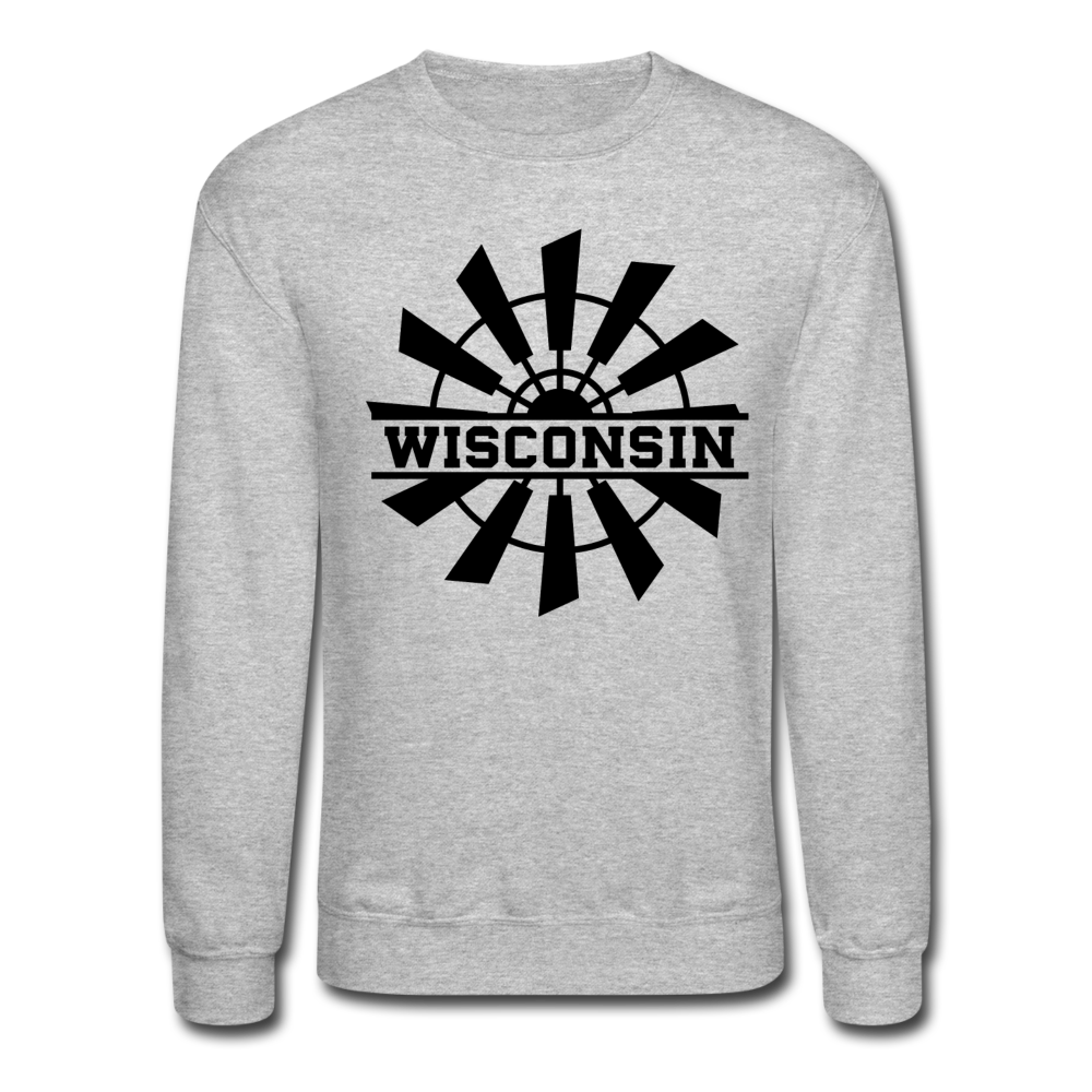 Wisconsin - Windmill - Black - Crewneck Sweatshirt - heather gray