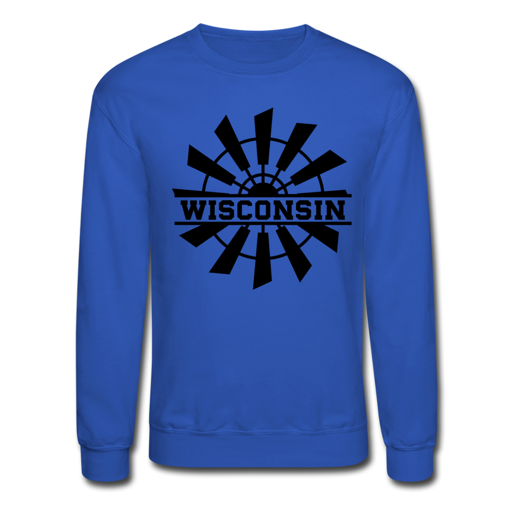 Wisconsin - Windmill - Black - Crewneck Sweatshirt - royal blue