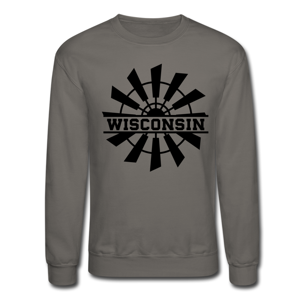 Wisconsin - Windmill - Black - Crewneck Sweatshirt - asphalt gray