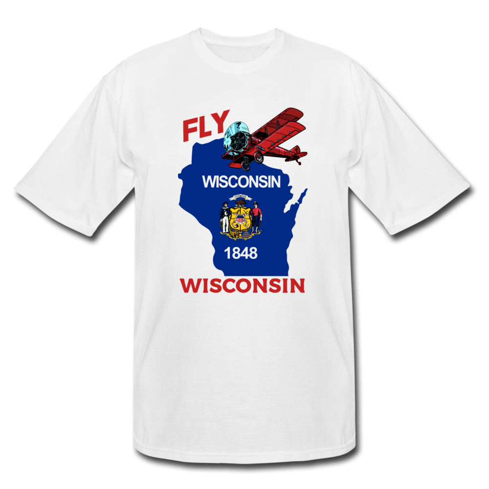 Fly Wisconsin - State Flag - Biplane - Men's Tall T-Shirt - white