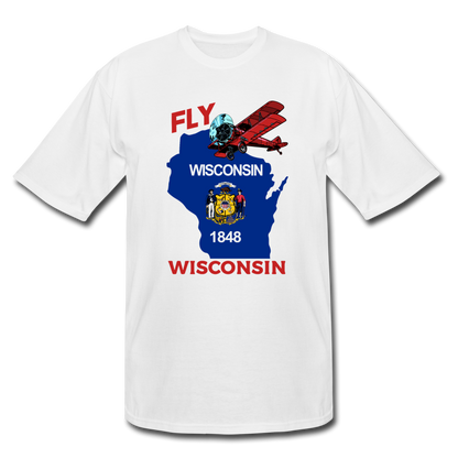 Fly Wisconsin - State Flag - Biplane - Men's Tall T-Shirt - white