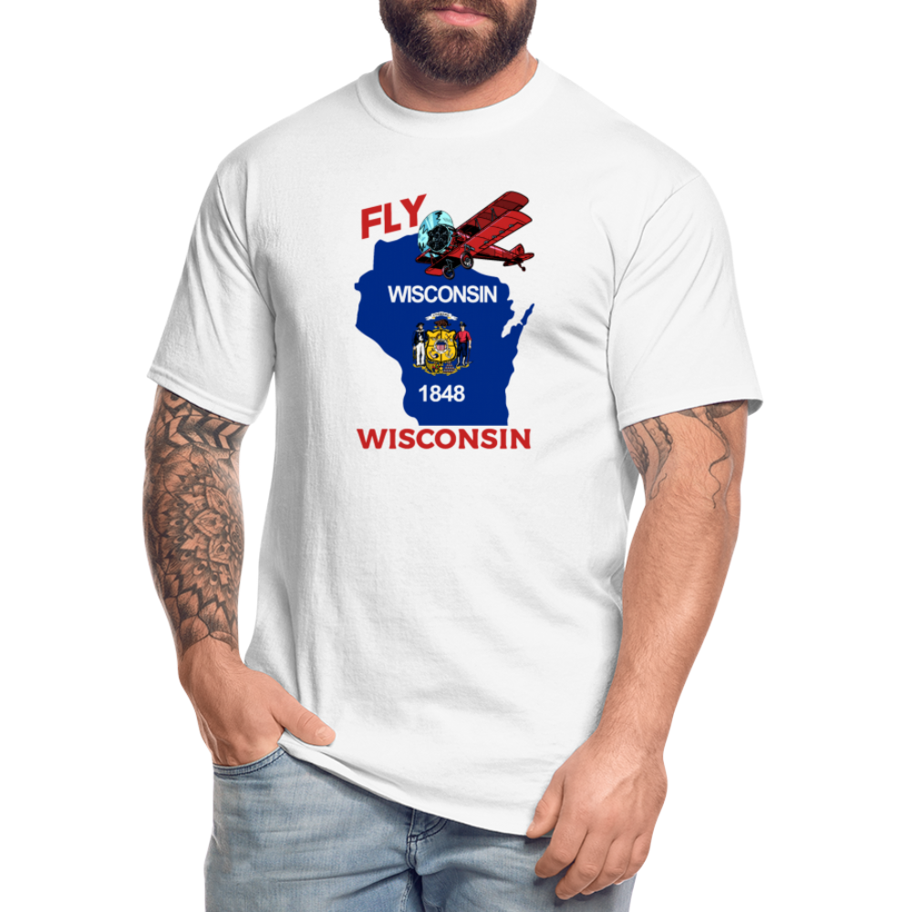 Fly Wisconsin - State Flag - Biplane - Men's Tall T-Shirt - white