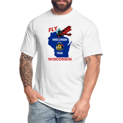 Fly Wisconsin - State Flag - Biplane - Men's Tall T-Shirt - white