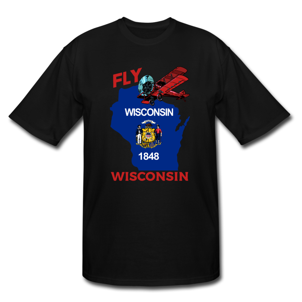 Fly Wisconsin - State Flag - Biplane - Men's Tall T-Shirt - black