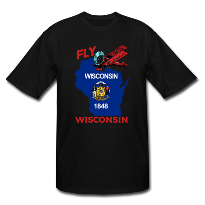 Fly Wisconsin - State Flag - Biplane - Men's Tall T-Shirt - black