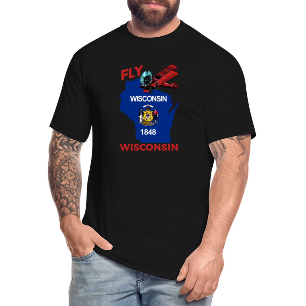 Fly Wisconsin - State Flag - Biplane - Men's Tall T-Shirt - black