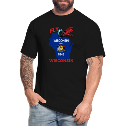 Fly Wisconsin - State Flag - Biplane - Men's Tall T-Shirt - black