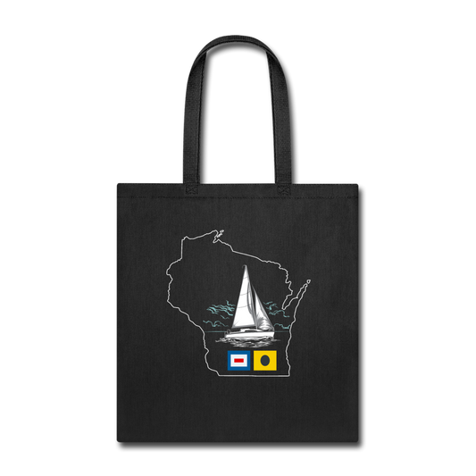 Sail Wisconsin - Sailboat And Flags - Tote Bag - black