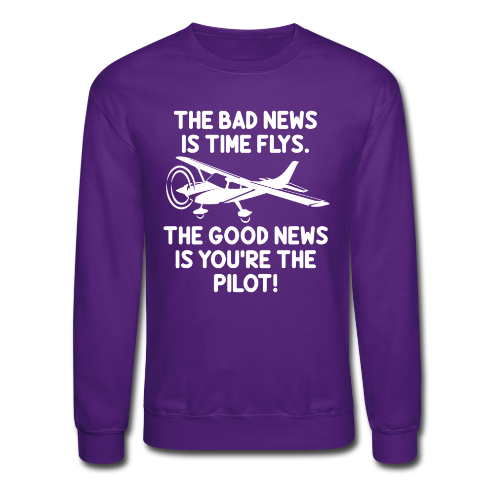 Bad And Good News - Pilot - White - Crewneck Sweatshirt - purple