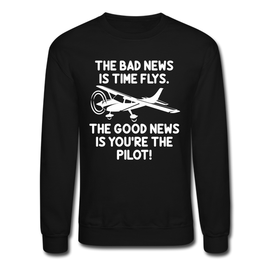 Bad And Good News - Pilot - White - Crewneck Sweatshirt - black