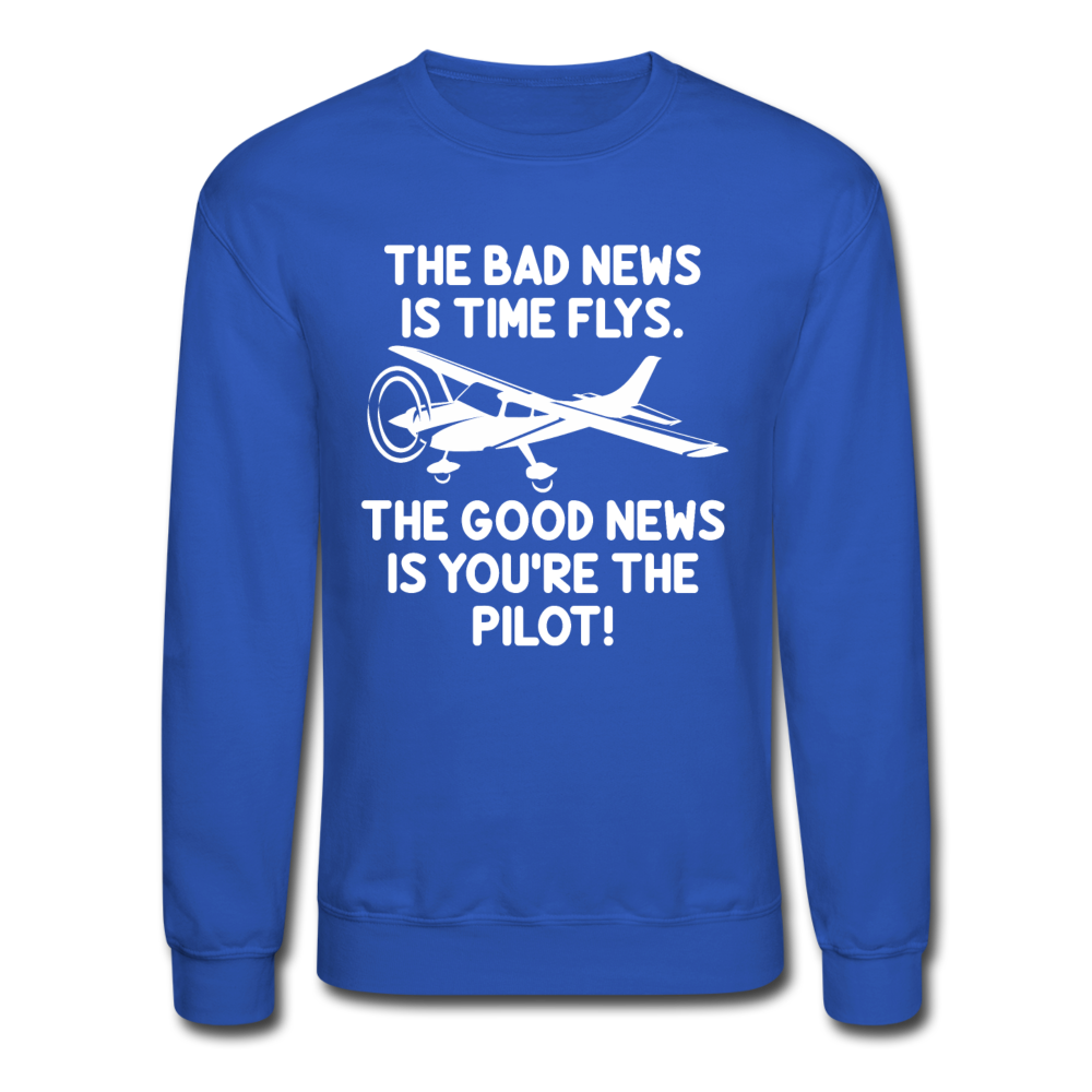 Bad And Good News - Pilot - White - Crewneck Sweatshirt - royal blue