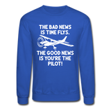 Bad And Good News - Pilot - White - Crewneck Sweatshirt - royal blue