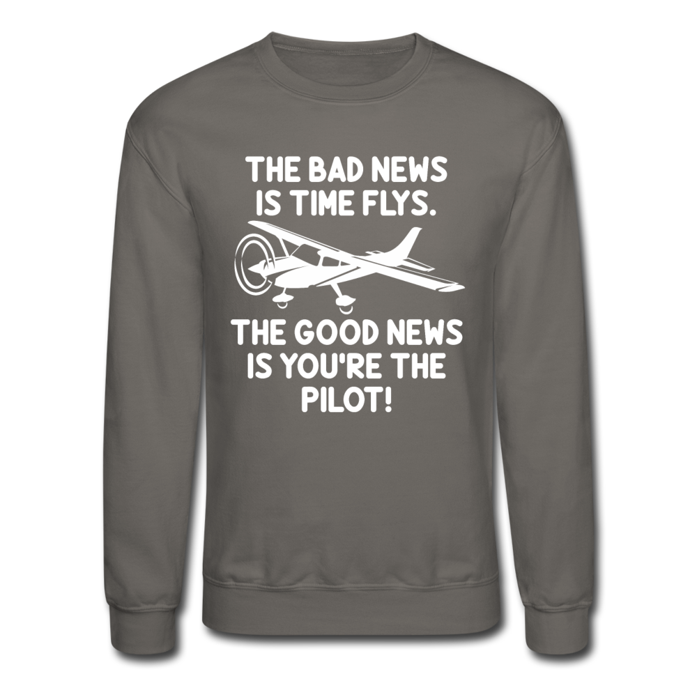 Bad And Good News - Pilot - White - Crewneck Sweatshirt - asphalt gray