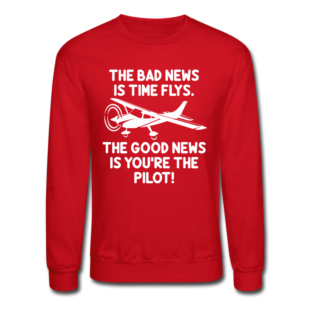 Bad And Good News - Pilot - White - Crewneck Sweatshirt - red