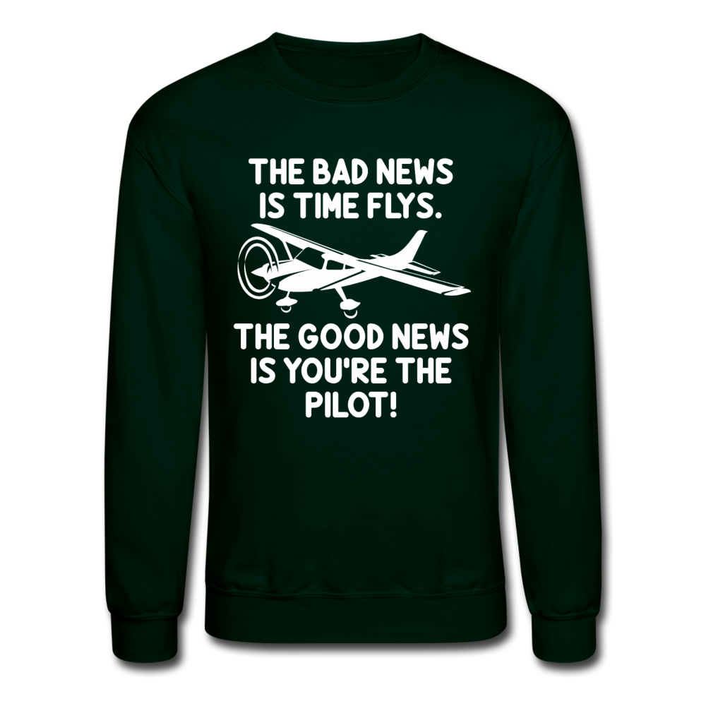 Bad And Good News - Pilot - White - Crewneck Sweatshirt - forest green