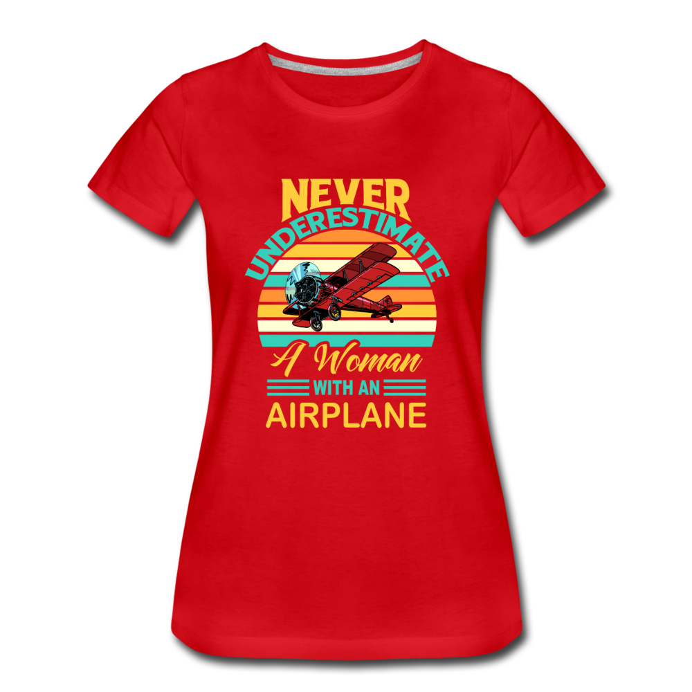 Never Underestimate - Women - Airplane - Women’s Premium T-Shirt - red