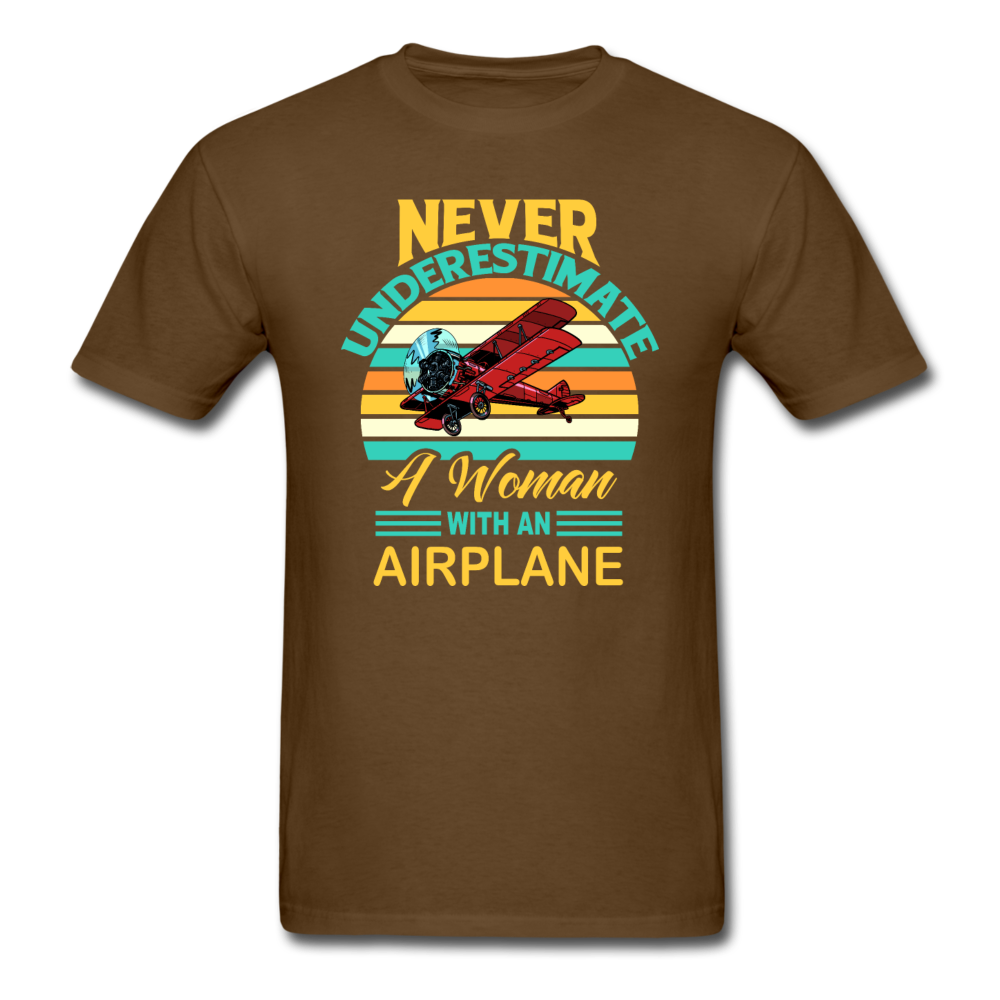 Never Underestimate - Women - Airplane - Unisex Classic T-Shirt - brown