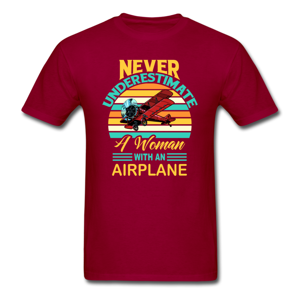 Never Underestimate - Women - Airplane - Unisex Classic T-Shirt - dark red