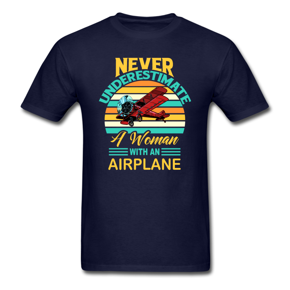 Never Underestimate - Women - Airplane - Unisex Classic T-Shirt - navy