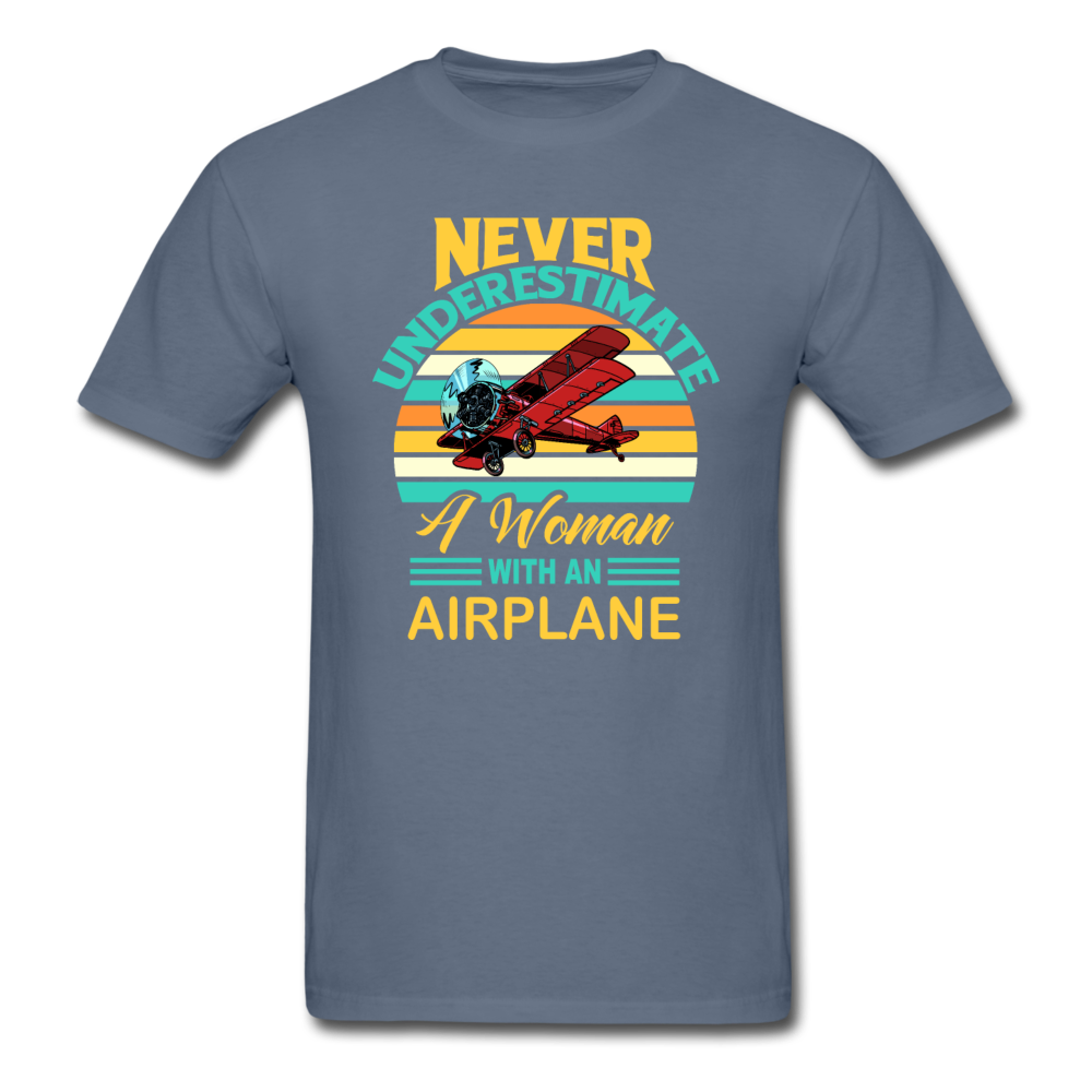 Never Underestimate - Women - Airplane - Unisex Classic T-Shirt - denim