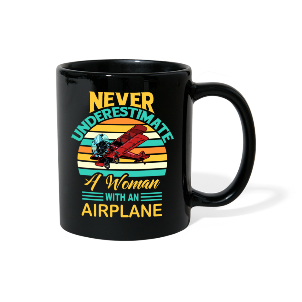 Never Underestimate - Women - Airplane - Full Color Mug - black