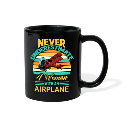 Never Underestimate - Women - Airplane - Full Color Mug - black