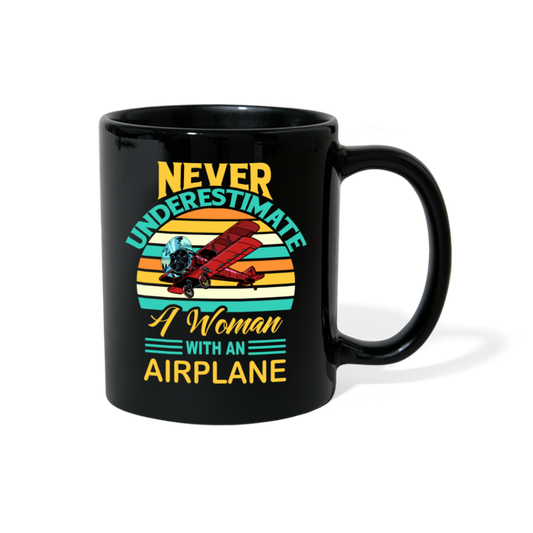 Never Underestimate - Women - Airplane - Full Color Mug - black