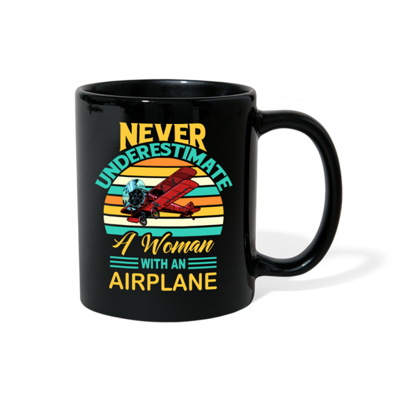Never Underestimate - Women - Airplane - Full Color Mug - black