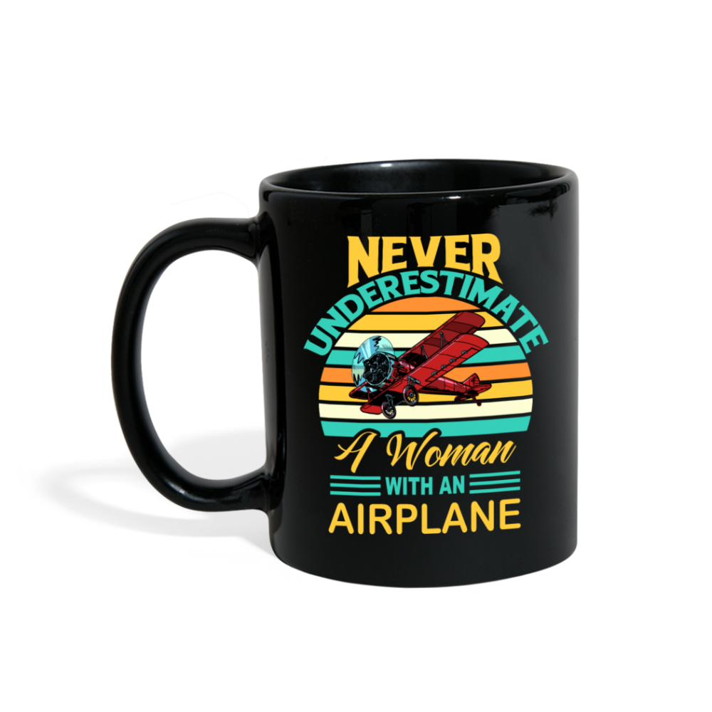 Never Underestimate - Women - Airplane - Full Color Mug - black