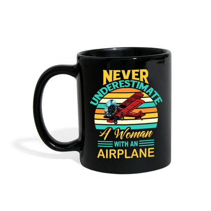 Never Underestimate - Women - Airplane - Full Color Mug - black