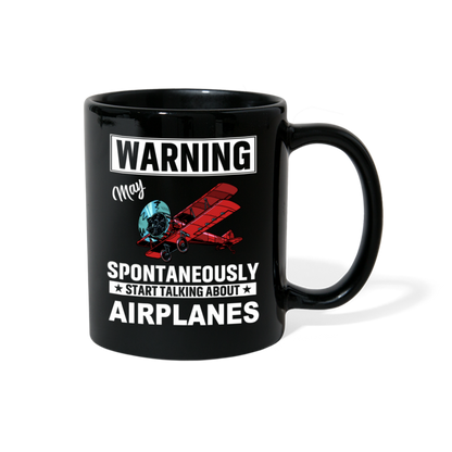 Warning - Talking About Airplanes - Full Color Mug - black