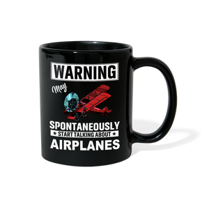 Warning - Talking About Airplanes - Full Color Mug - black